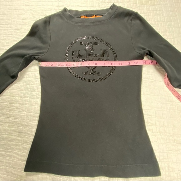 TORY BURCH BLACK COTTON LONG SLEEVED TOP Size XS - Picture 7 of 8
